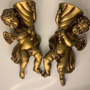 Pair of Vintage Wall Hanging Cherub Babies Indoor Use